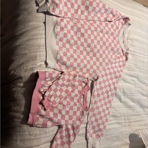 GAP Pink and White Checkerboard Crewneck Sweatshirt